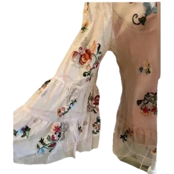 Democracy fairycore Floral 3/4 Sleeve whimsy Embroidered Sheer Shirt floral - Picture 13 of 14